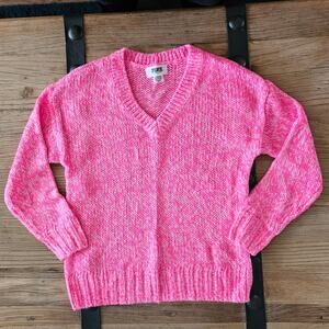 Victoria's Secret PINK hot pink v neck slouchy sweater sz Small